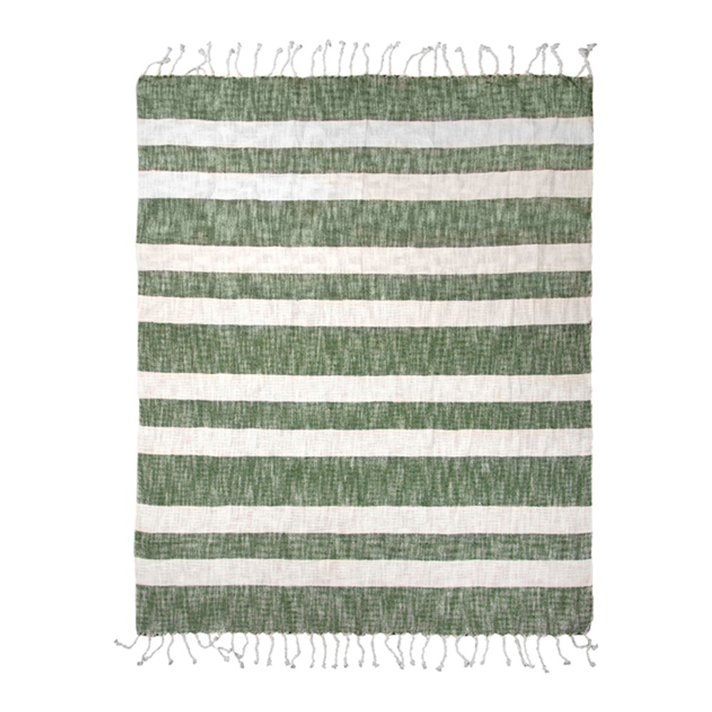 Cotton Stripe Green Throw AIELGN