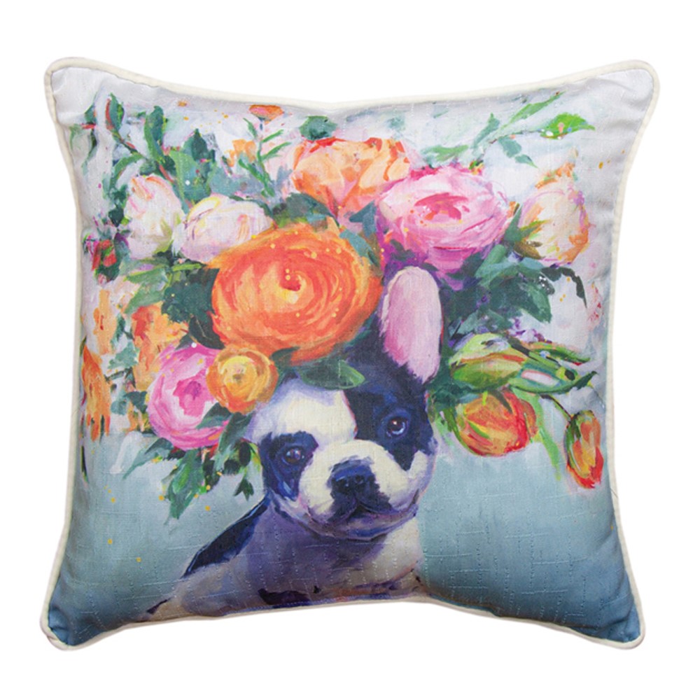 Dogs In Bloom French Bull Dog Pillow SLDIBFB