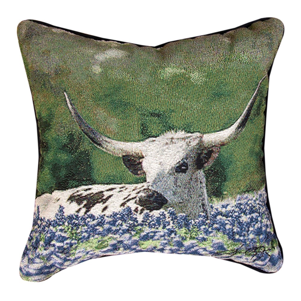 Longhorn Steer/Blue Bonnets Pillow SLLSBB