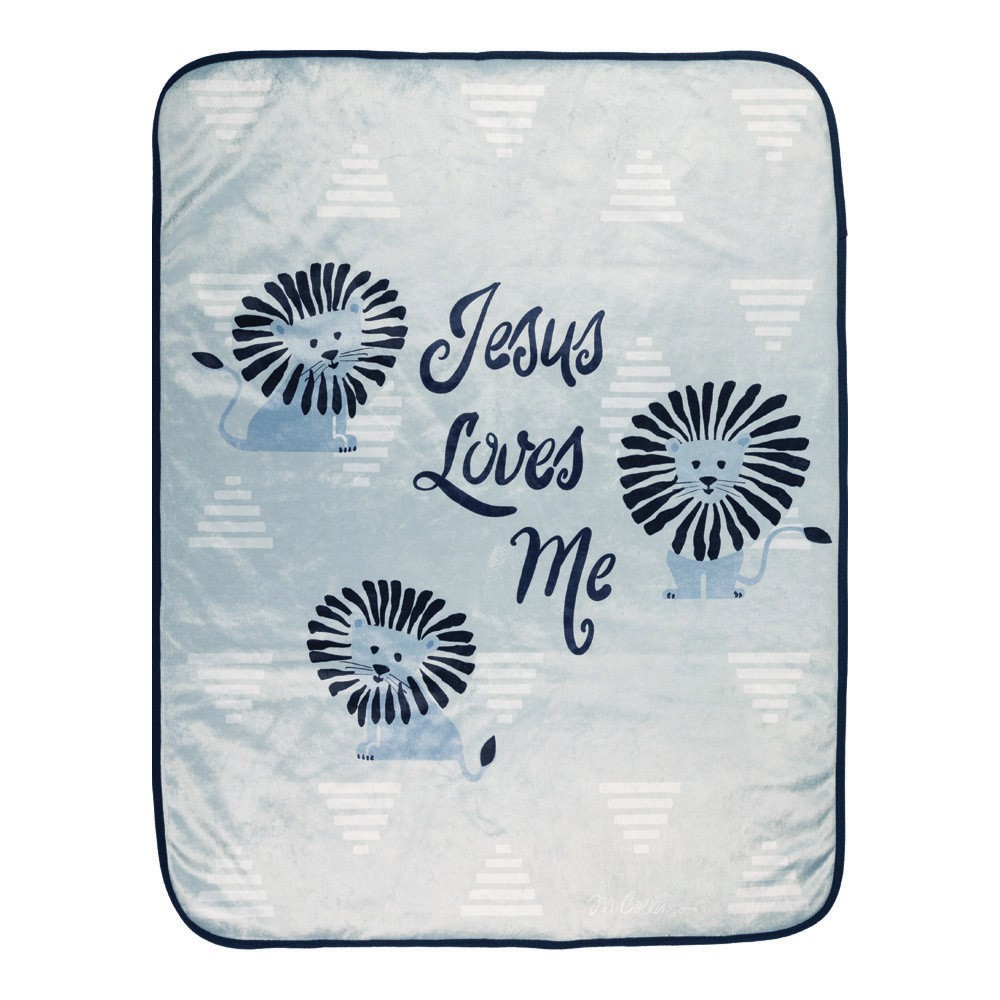 Jesus Loves Me Lion Blue Throw AIIZLIB