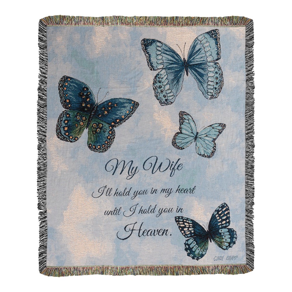 Blue Butterflies With Verse Tapestry Throw ATBLUV