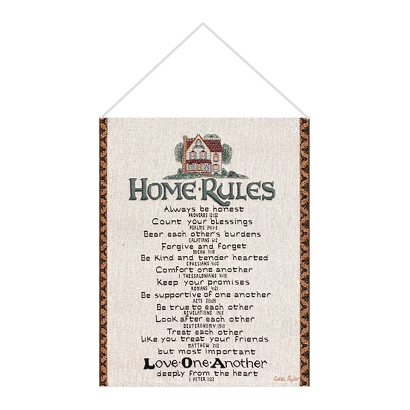 Home Rules w/ Verse White Tapestry Bannerette HWHRWV