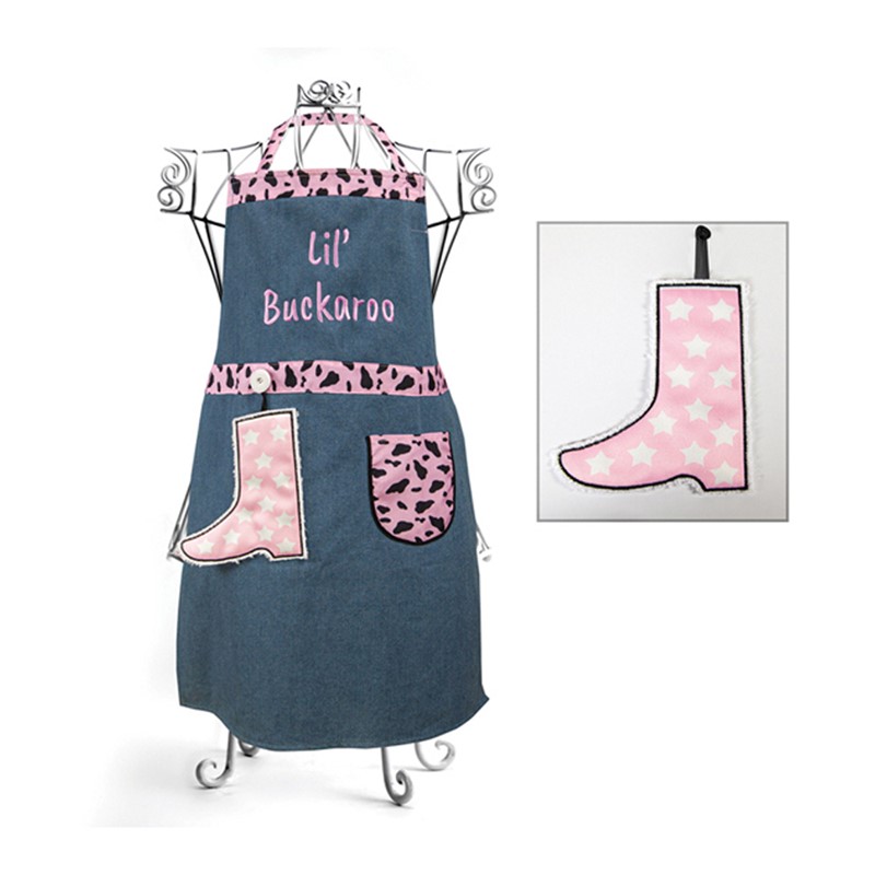 Lil' Buckaroo Pink And White Child Apron Hand Towel Set IOIZBP
