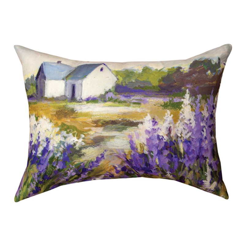 Meadowbrook White Barn Purple Flowers Climaweave Pillow SHMDP