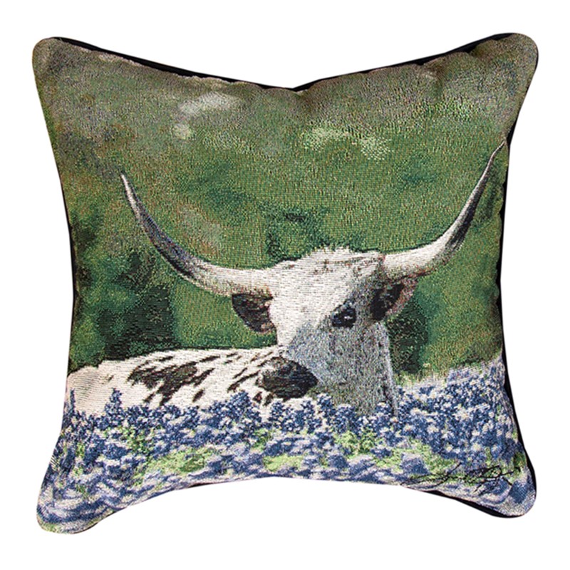 Longhorn Steer/Blue Bonnets Pillow SLLSBB