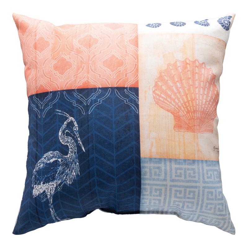 Nautical Wonder Navy & Coral With Heron Climaweave Pillow SLNWHC
