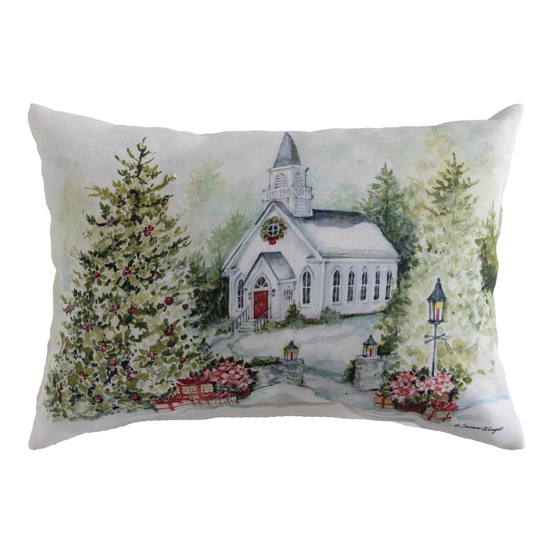 Holly And Pine - Christmas White Church Climaweave Pillow SHHAPC