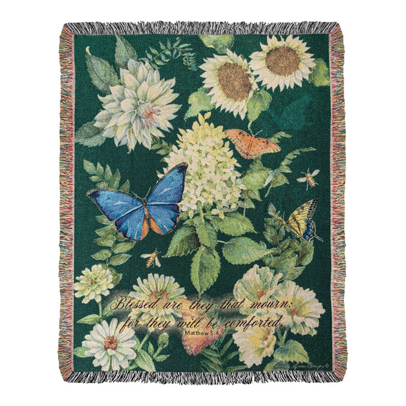 Flutter And Flowers With Verse Tapestry Throw ATFLUV